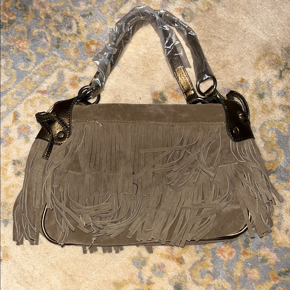 Brown Embossed Shoulder Bag with Tassel Add to bundle for free